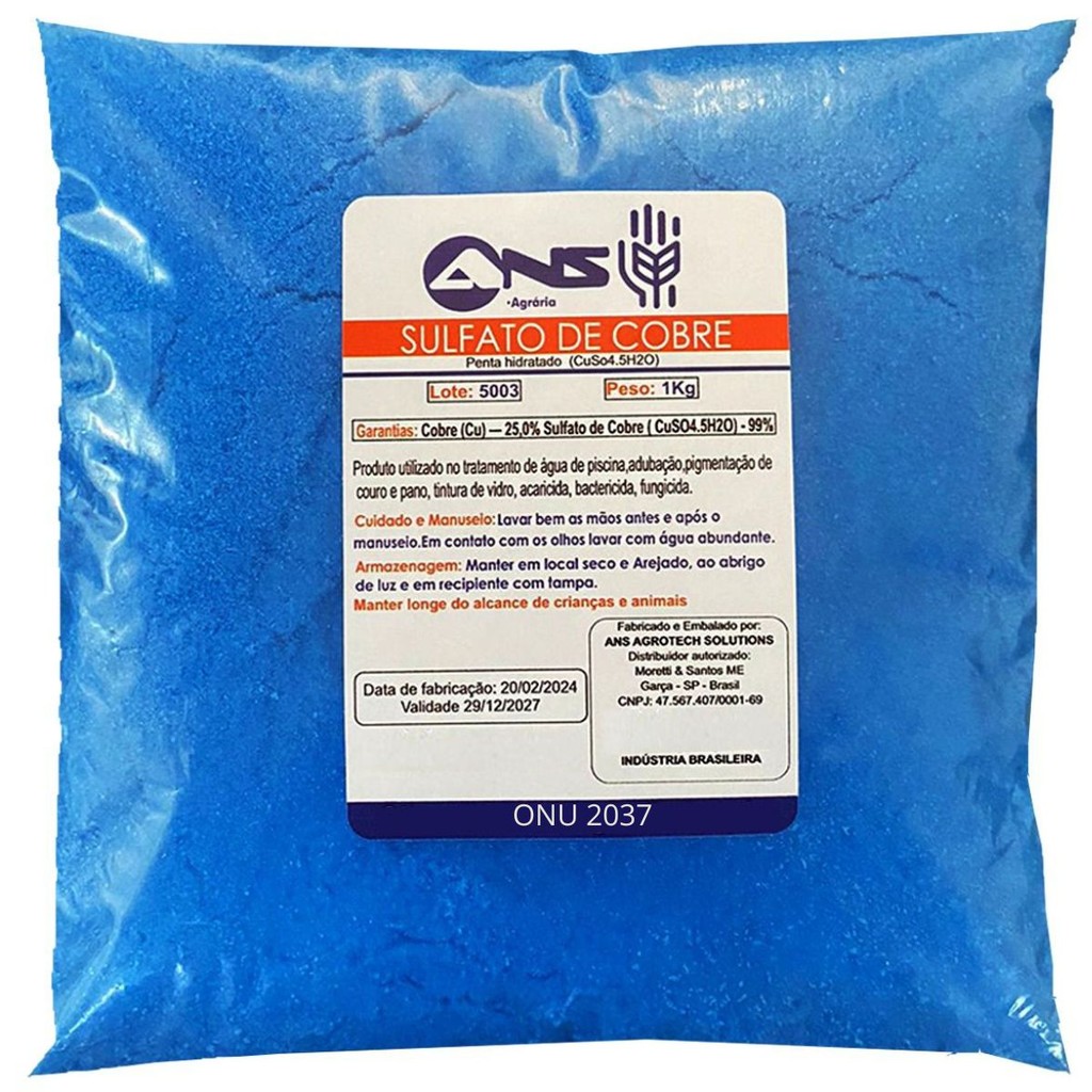 Sulfato de Cobre 99% pureza 1kg, pureza penta-hidratado