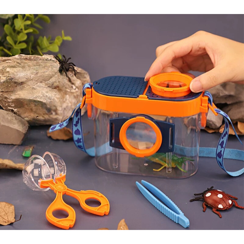 Kit Observacao de Insetos com Pegador Pinça e Recipiente com lente Ampliadora 5x 8x