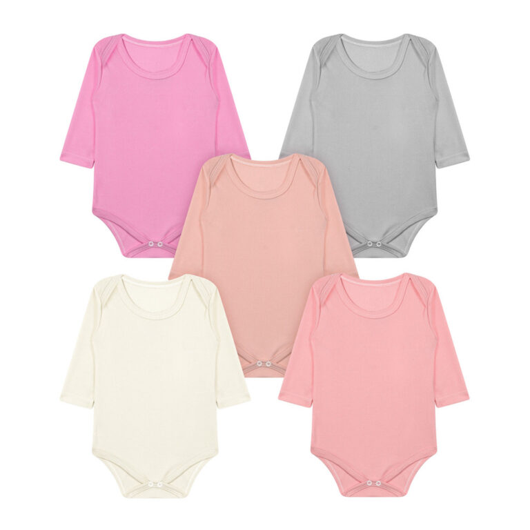 Kit 5 Peças Body Bebê Canelado Menina Manga Long