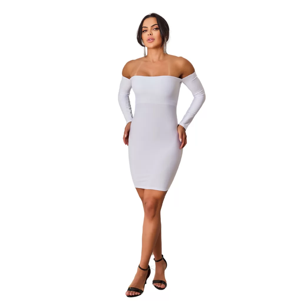 Vestido Feminino Tubinho Festa Moda Fashion Manga Longa Luxo Virada Festa Ano Novo Branco Cores