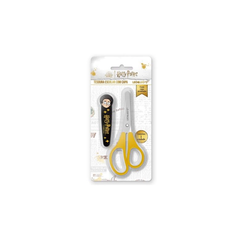 Tesoura Harry Potter Escolar Estampada Com Capa &#