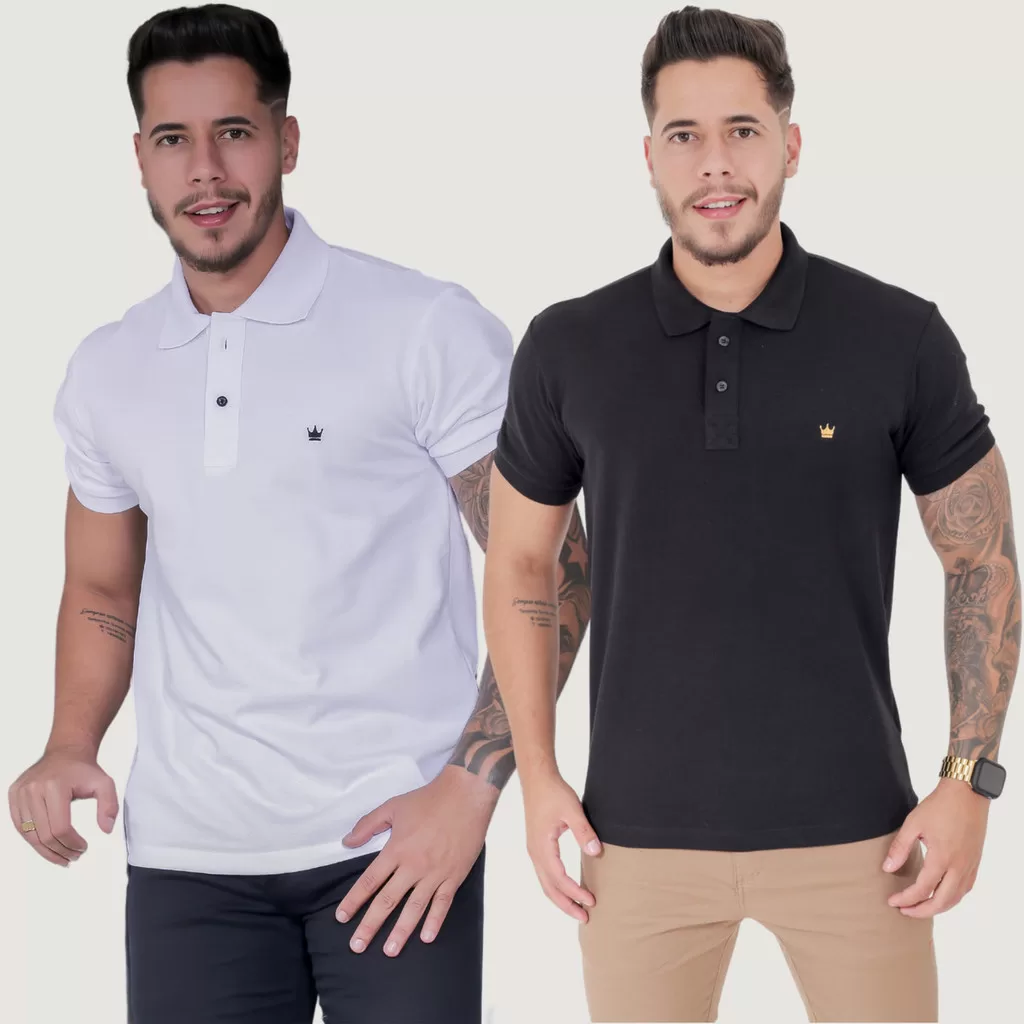 Kit 2 Camisas Gola Polo Masculina Manga Curta Piquet Slim Lisa Elegante Casual Social