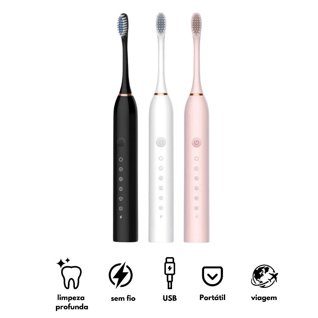 Escova Dental Elétrica  USB Carga 6 Engrenagem  À Prova Dágua 4 Escovas Cabeças De Substituição