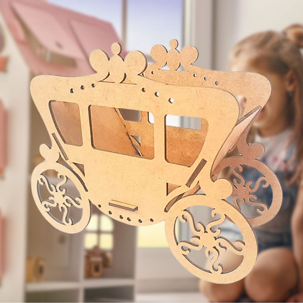 Carruagem de Princesa Brinquedo Infantil Madeira MDF Boneca Casa de Princesa