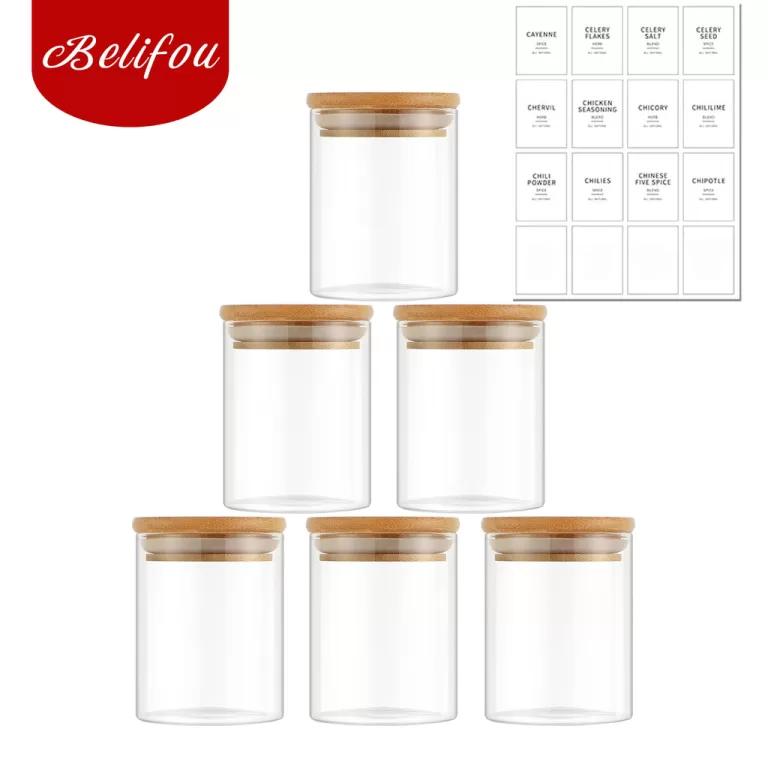 Belifou Kit 6 Potes Para Alimentos Com Tampa Bambu