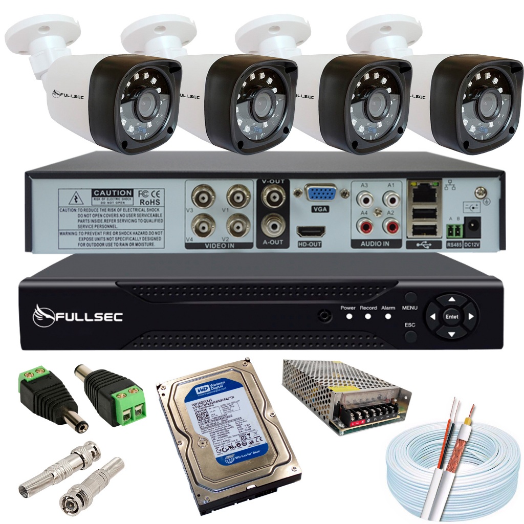 Kit 4 Câmeras Segurança Dvr 4 Canais Com Hd 250gb