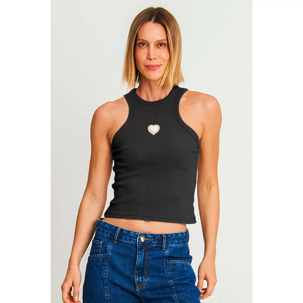 Regata Cropped Feminina Logo Relevo Polo Wear Preto