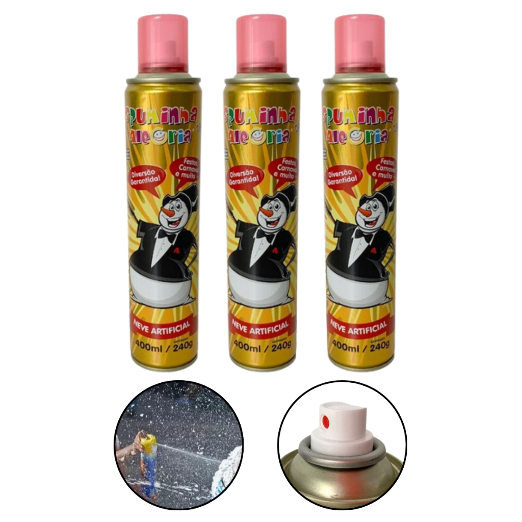 Kit 3 Espuminhas de Carnaval Para Crianças Neve Fake 400ml/240g