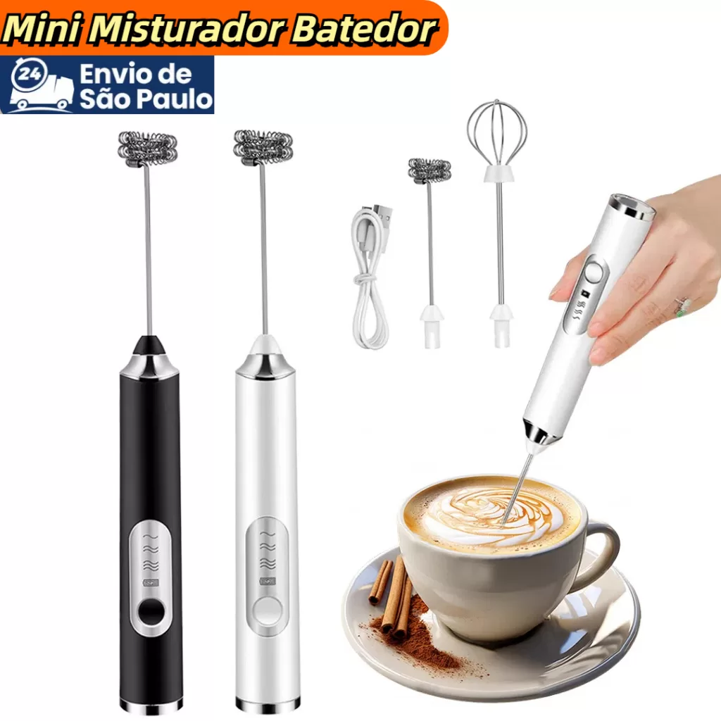 Batedor Misturador Mixer Elétrico para Bebidas Leite Café Clara de Ovos 2 em 1 Utensílios de Cozinha