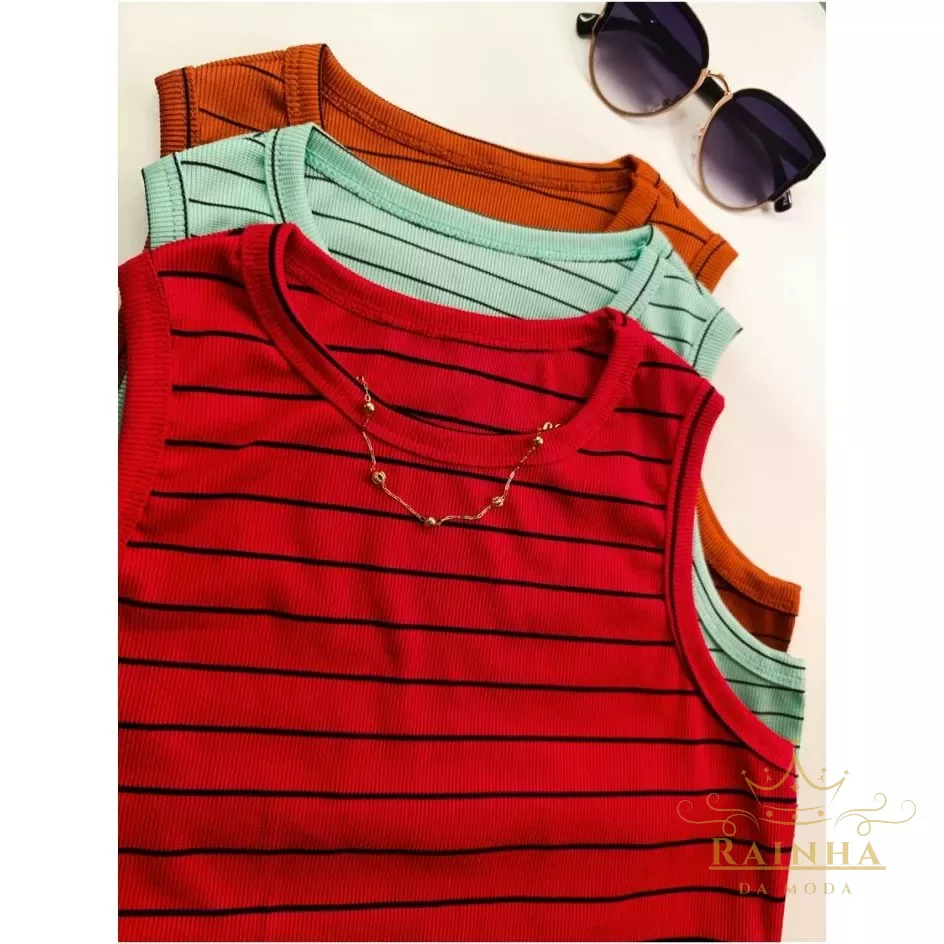 Kit 3 Blusa REGATA Canelada Tendência Casual Camiseta Ribana Premium Coloridas
