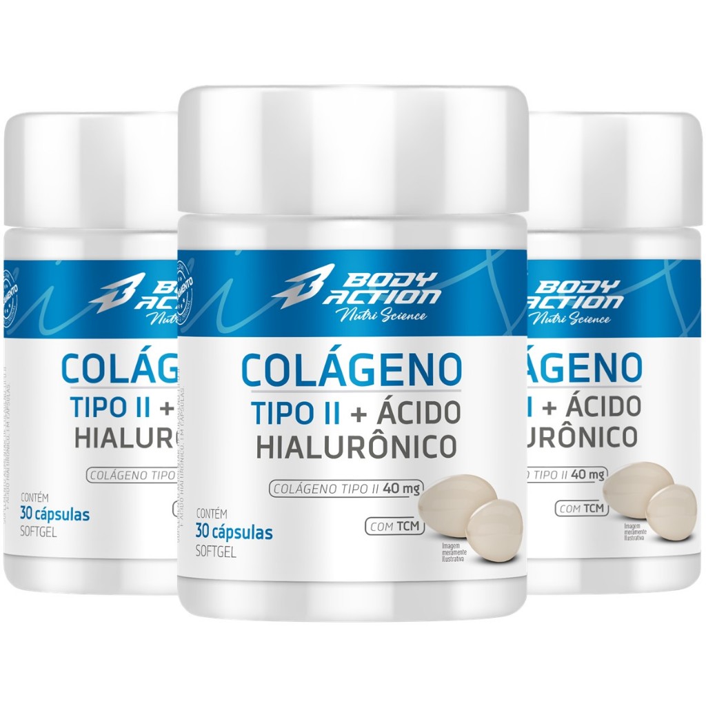 Kit 3x Colágeno Tipo 2 Com Ácido Hialurônico 30 Caps – 3 Meses Bodyaction