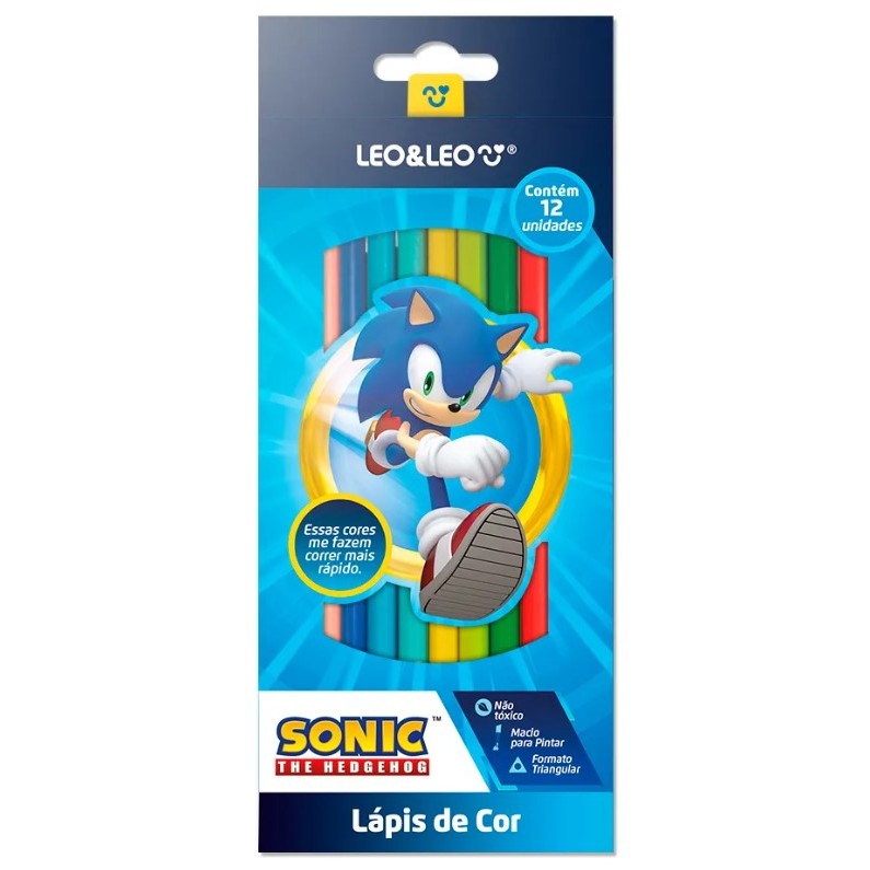 LAPIS DE COR TRIANGULAR SONIC / 12 CORES / LEOELEO / PAPELARIA FOFA KAWAII / MATERIAL ESCOLAR