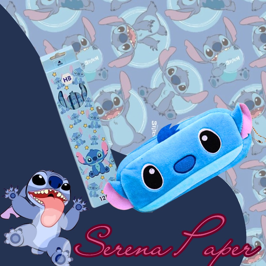 KIT LÁPIS HB + ESTOJO DE PELÚCIA STITCH / PAPELARIA FOFA KAWAII / MATERIAL ESCOLAR