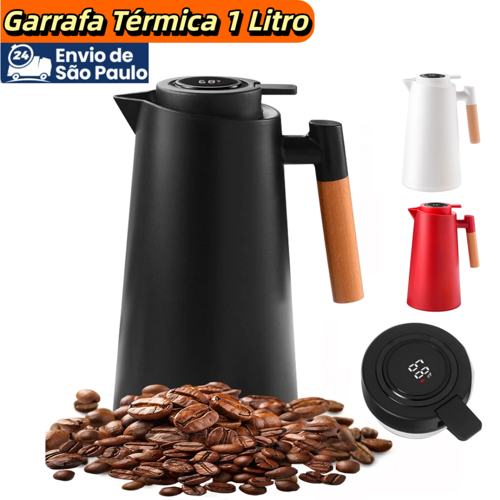 Garrafa Térmica 1 Litro com Design Moderno e Termômetro de LED Perfeito Para Chás e Café