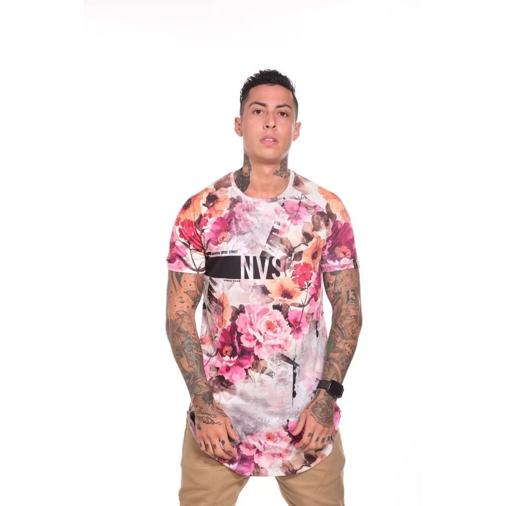 Camiseta Longline/Oversized Flores