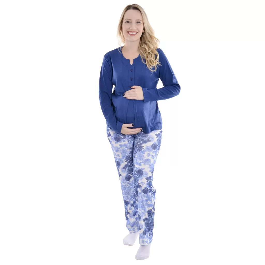 Pijama Feminino Gestante Canelado Madam Victory