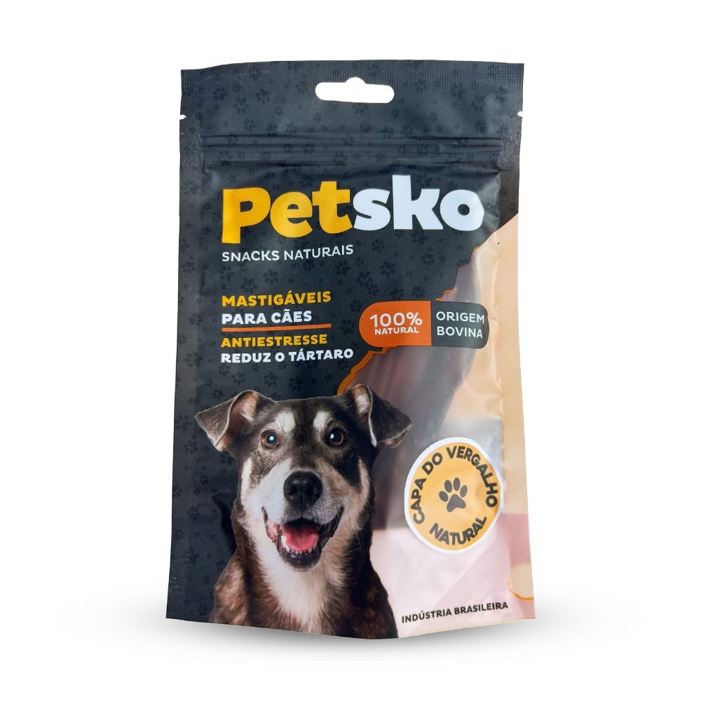 Petiscos Mastigáveis para Cães Petsko Capa do Vergalho Bovino Desidratado com 5 Unidades