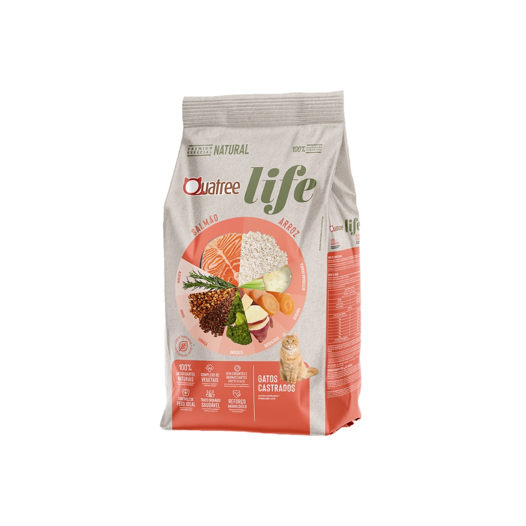 Ração Quatree Life gatos castrados salmão e arroz 10.1kg