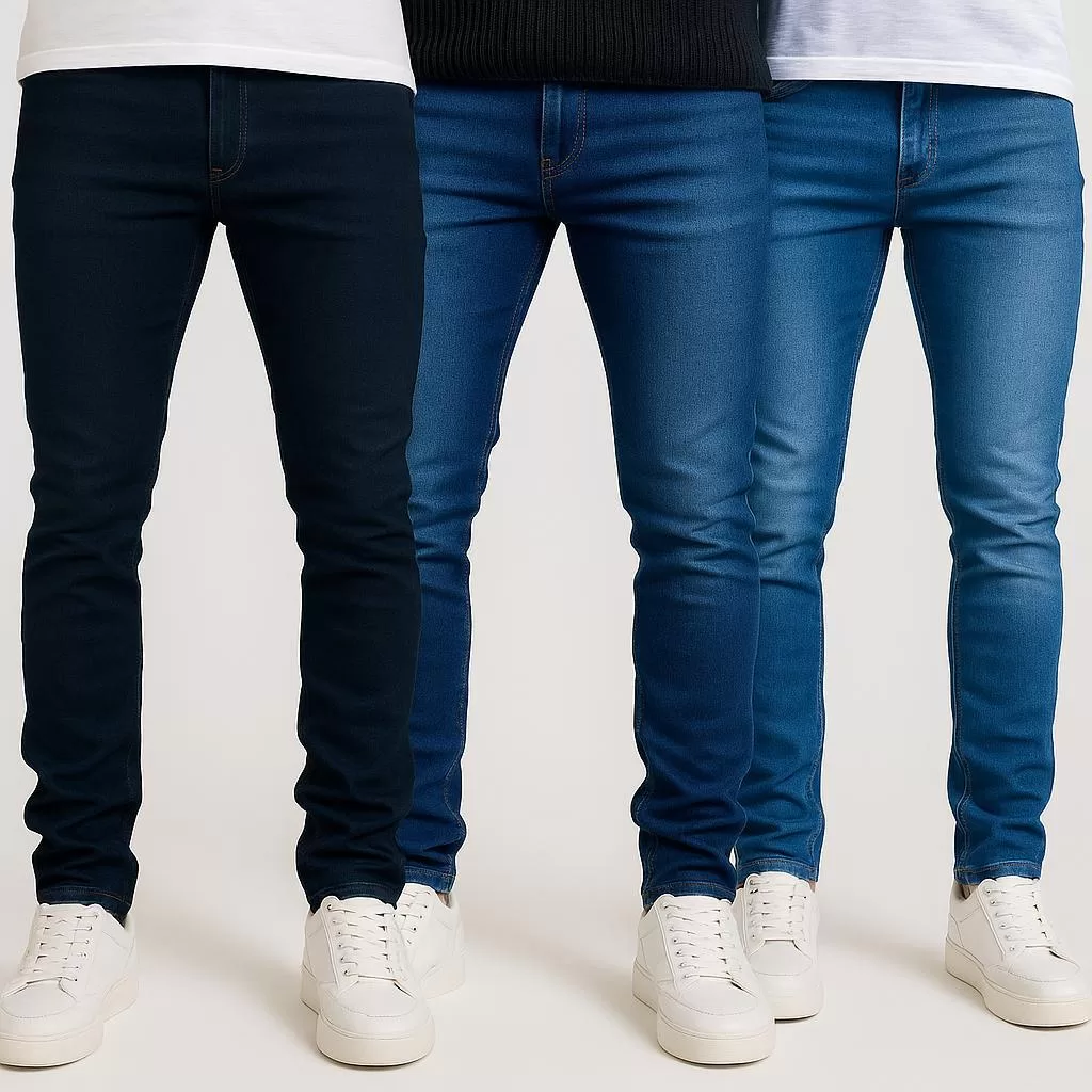 Kit 3 Calças Jeans Skinny Masculina Com Lycra Elastano Lavagens Modernas