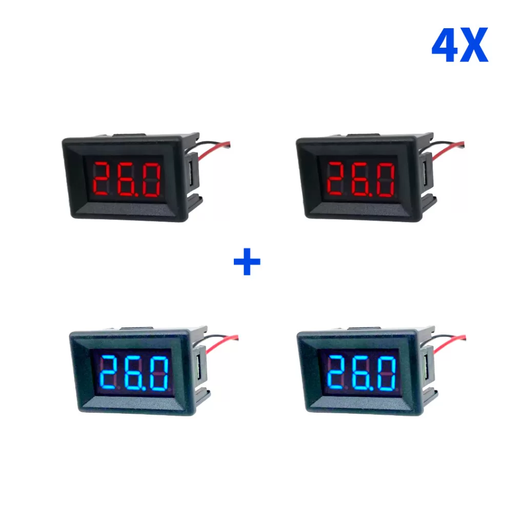 Kit 4 Voltimetro Digital 0.36 2 fios medidor de voltagem azul e vermelho