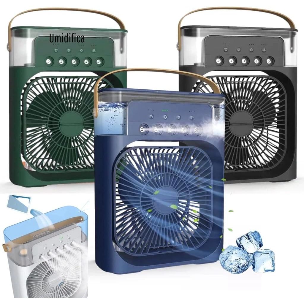 Refrigerador De Ar Ventilador Umidificador Portátil Com Led Reservatório De Água Led Mania