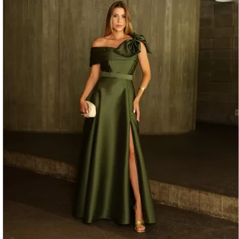 Vestido Longo de Festa Zibeline Ombro à Ombro Com