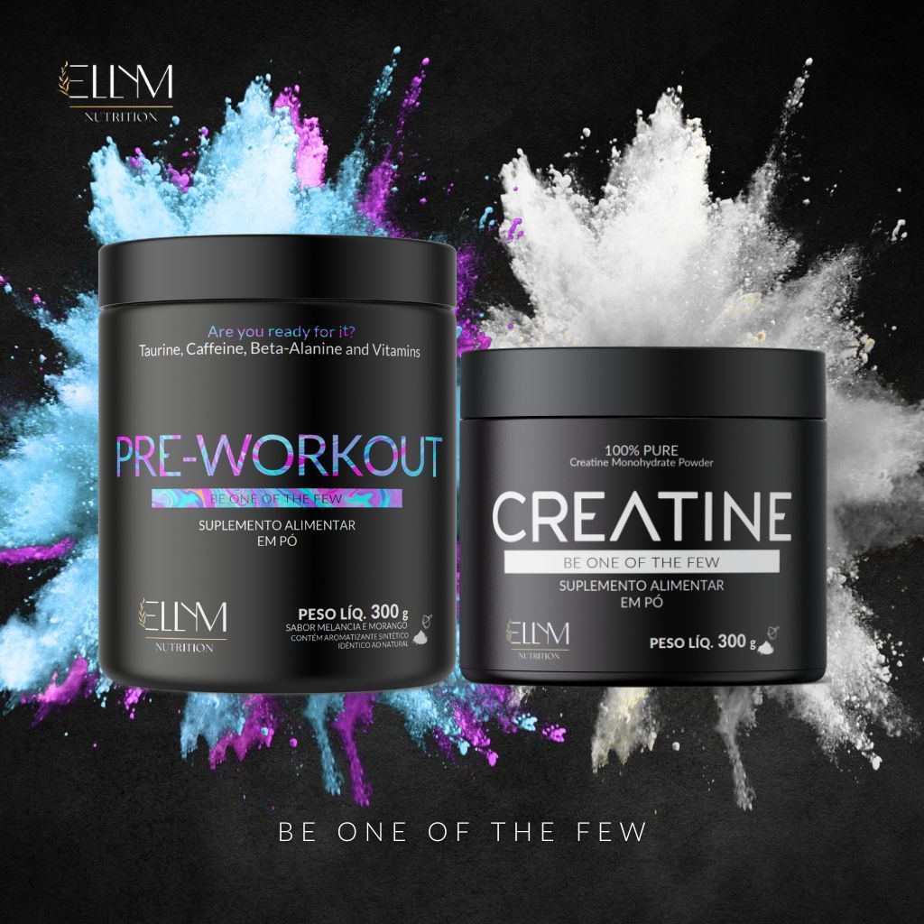 Kit Creatina 300g + Pré-Treino 300g ELLYM NUTRITION Energia Desempenho Resistência