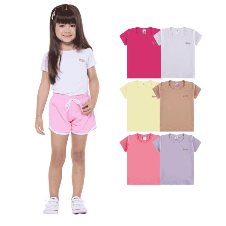 Kit 2, 6 ou 8 Blusas Manga Curta Infantil Menina B