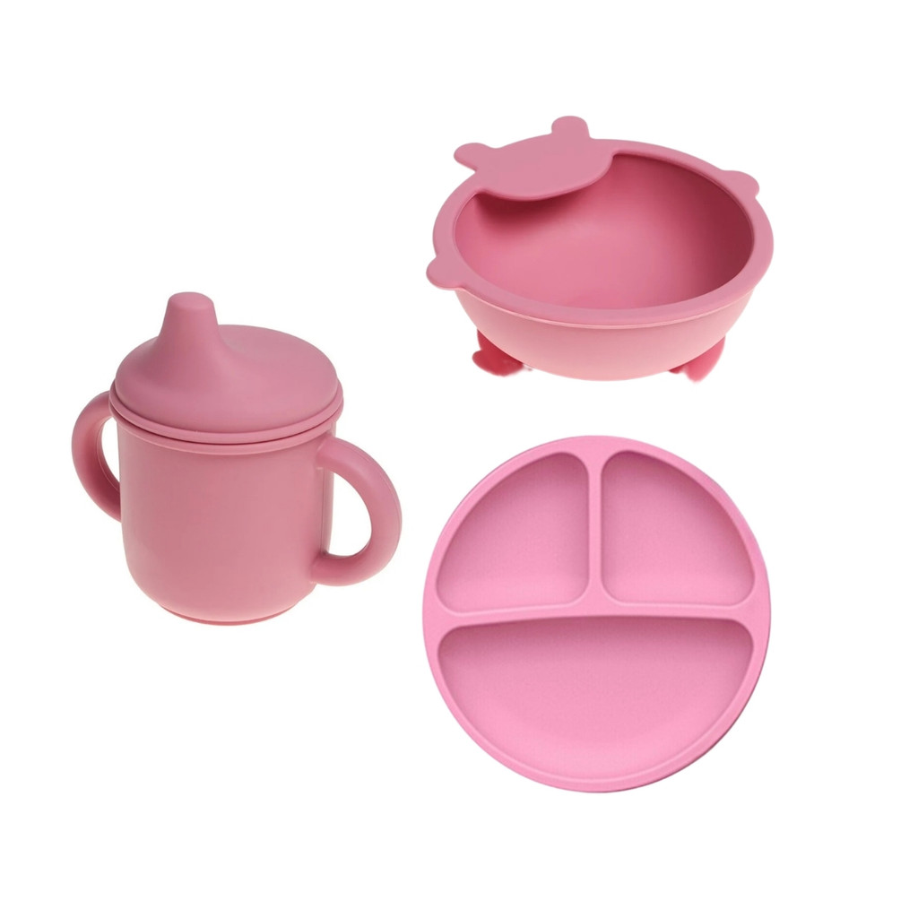 Kit Infantil: Prato 3 Divisórias, Tigela e Copo Antiderrapantes