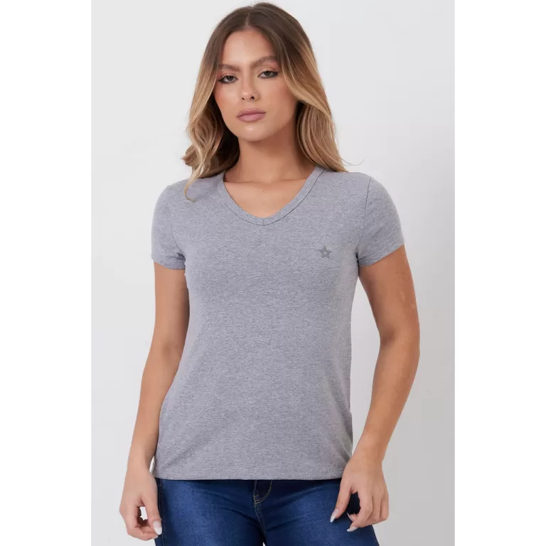 Blusa Feminina Decote v Planet Girls Mescla