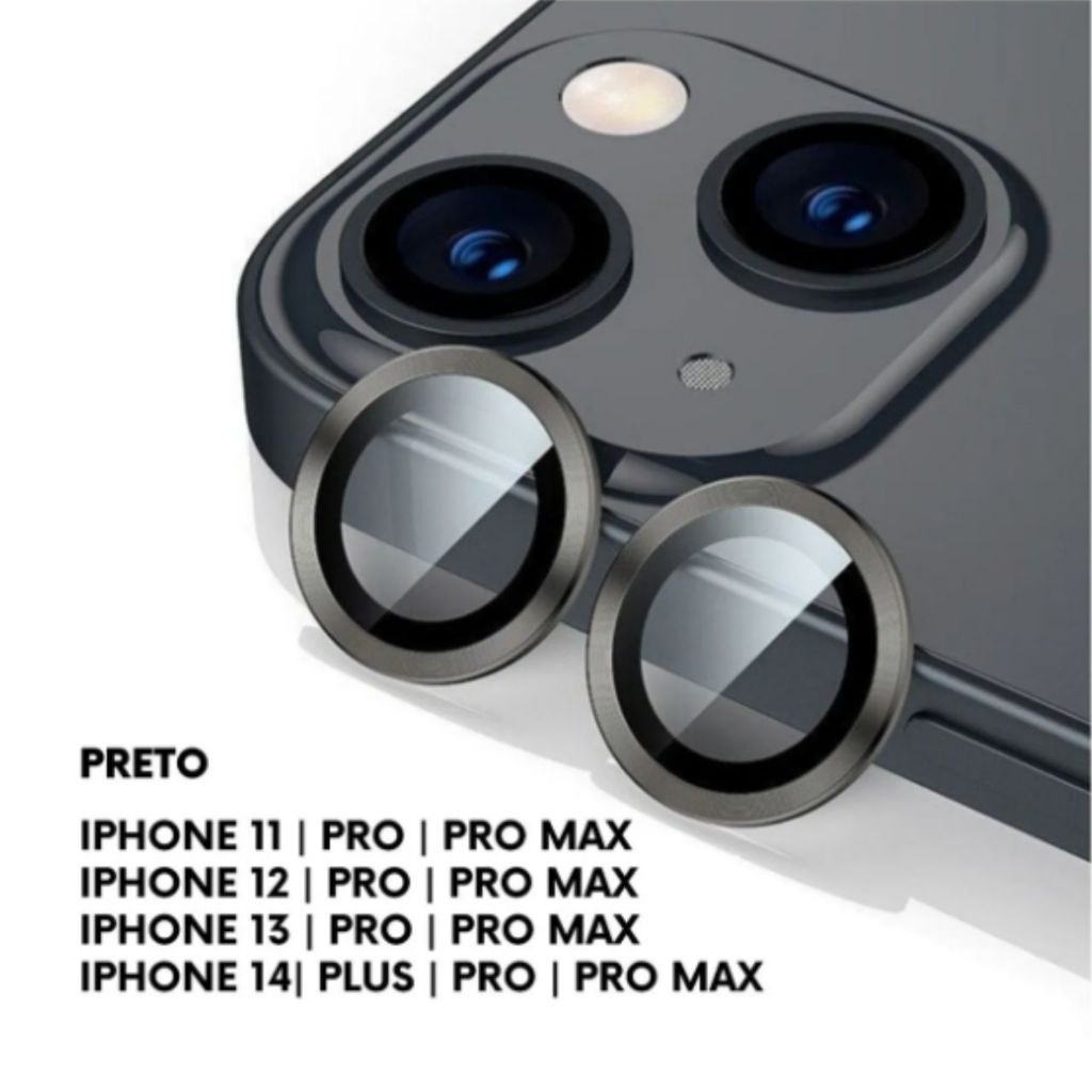 Kit Película de Câmera Traseira Preto Proteção Lente iPhone 11 12 13 14 Pro Pro Max Plus Vidro