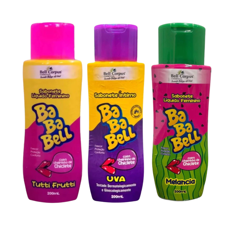 Kit Sabonete Íntimo Bababell 3x 200ml  Tutti Frutti, Uva e Melancia