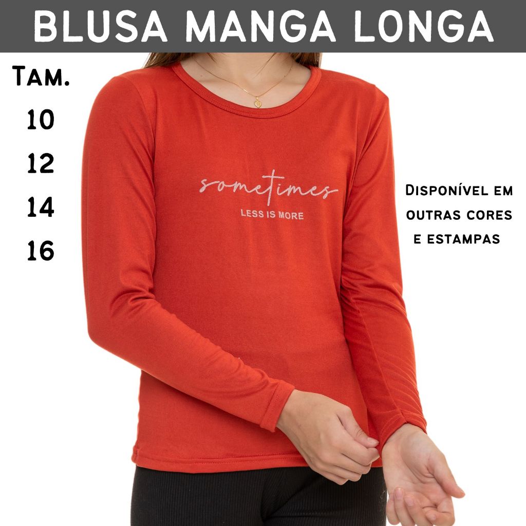 Baby Look Juvenil Feminina Manga Longa Com Silk 3159-A