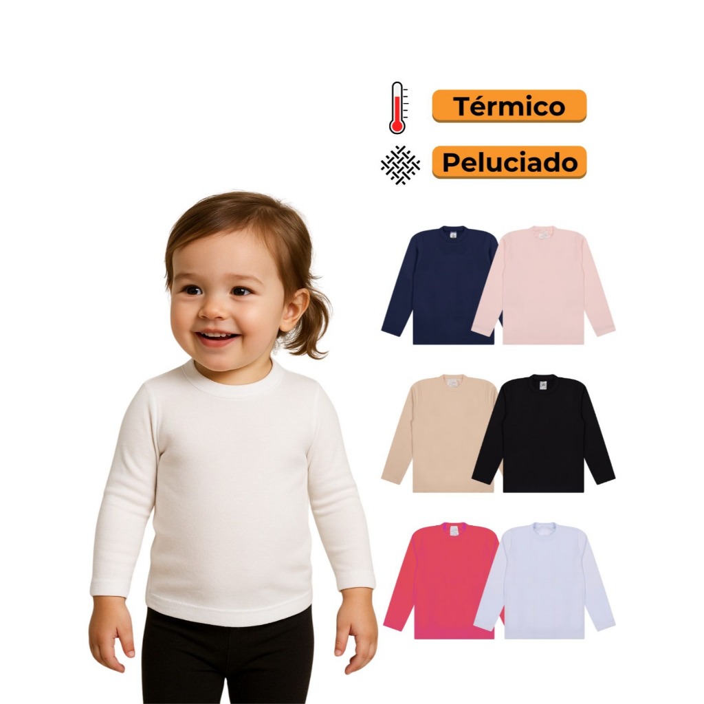 Kit 1, 2 ou 3 Blusas Térmicas Bebê Menina Manga Longa Feminino Blusas Térmicas Manga longa Inverno I