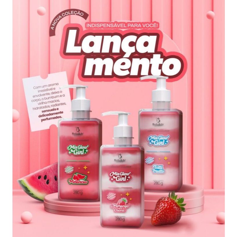 Kit 12 und Gel Beijável Mix Glow Bio Instinto 280g Morango, Melancia e Tutti Frutti