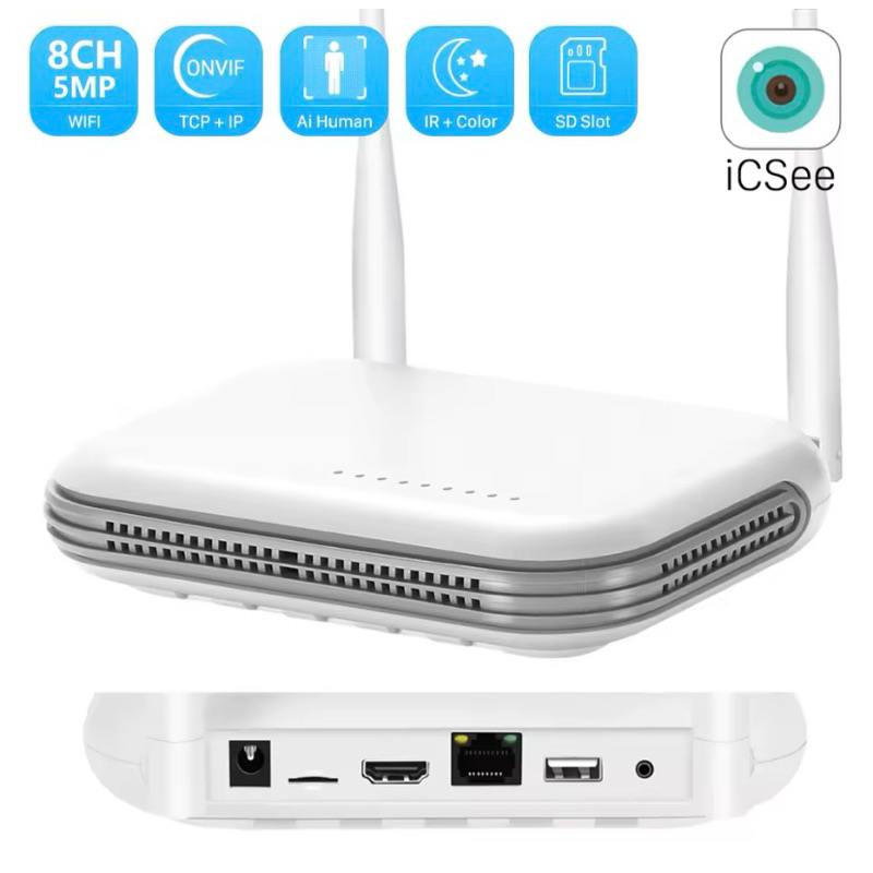 Gravador Wi-Fi NVR para 8 câmeras ICSee 1080p IP HD