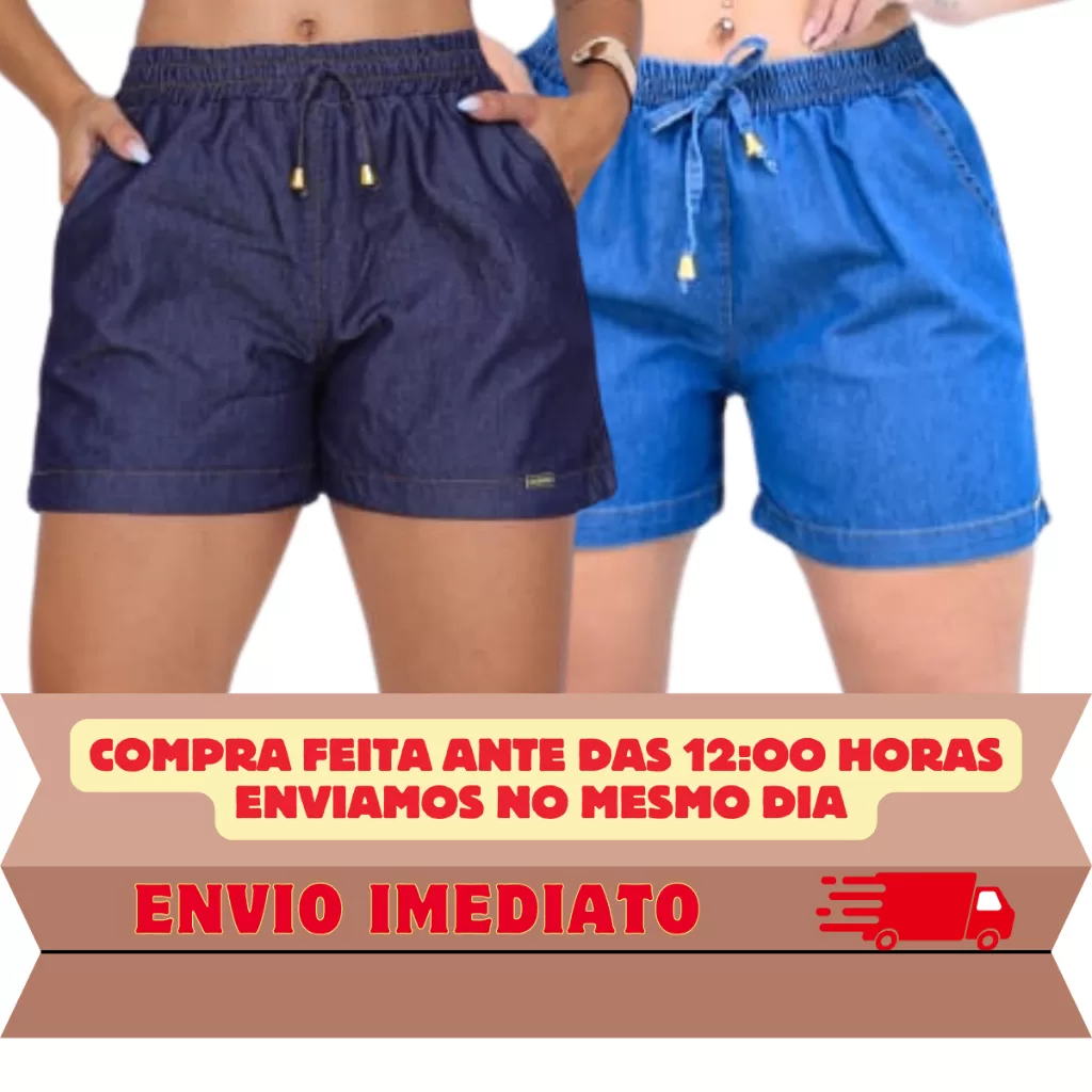 Short feminino soltinho, casual dia a dia, Bermuda jeans soltinha com elástico na cintura
