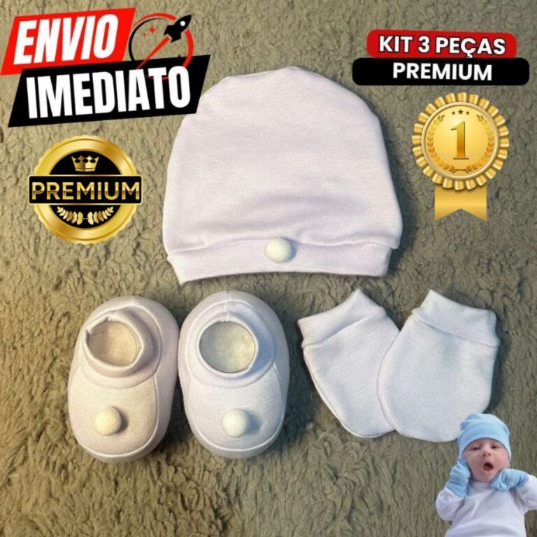 Kit Com 3 Peças Touca Luva e Sapatinho De Bebê 0