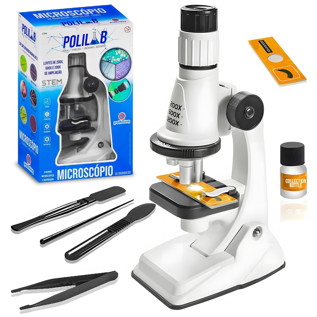 Microscópio Infantil Polibrinq Brinquedo STEM 1200x Portátil Kit Educacional – Polibrinq