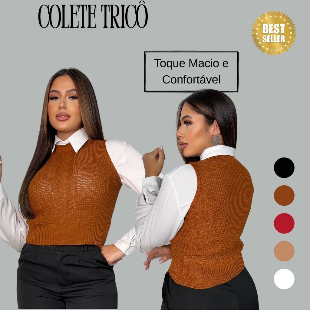 Colete Feminino Tricô Regata Gola Redonda