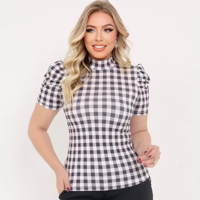 Blusa Princesa Básica Feminina Gola Alta Manga Bu