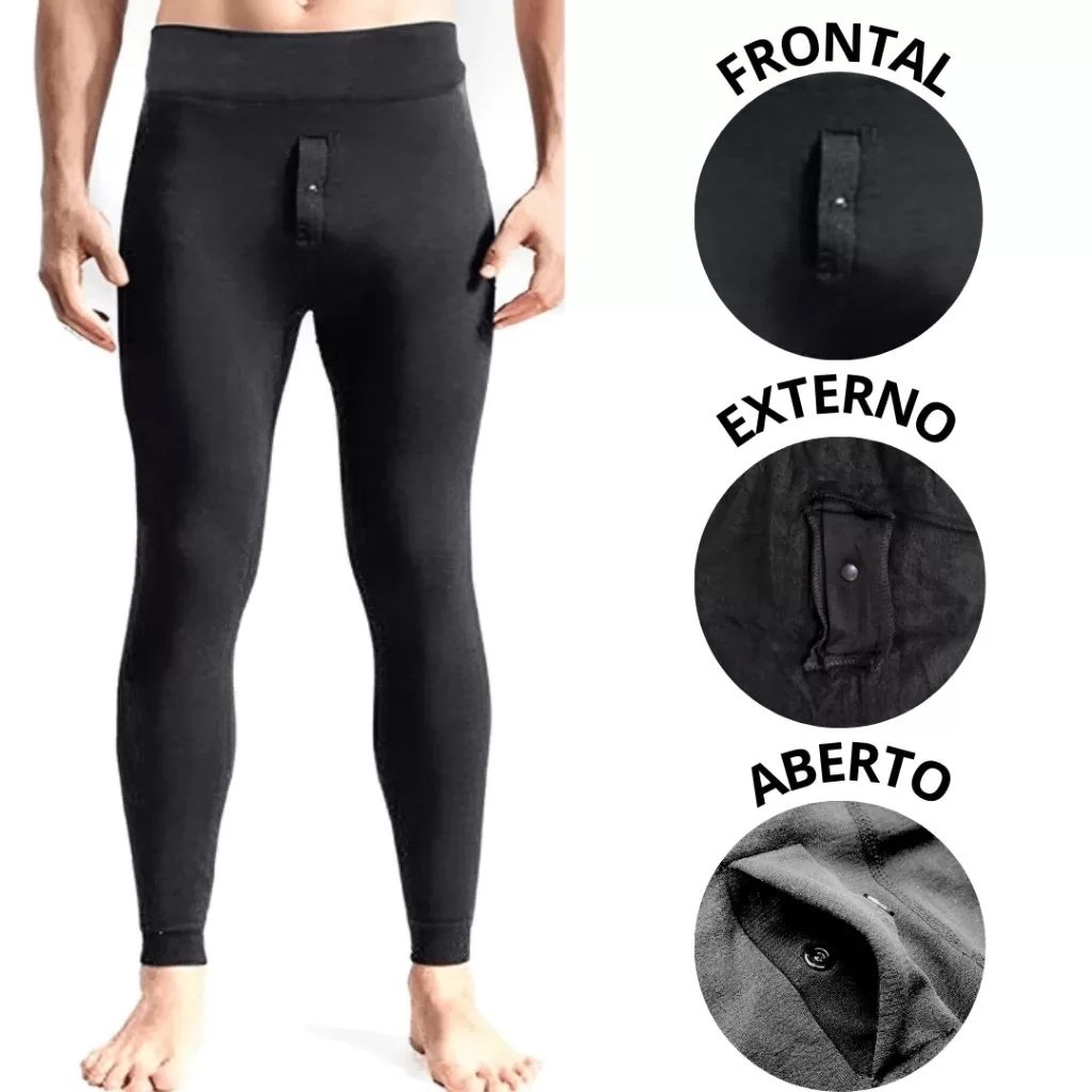KIT Meia Calça Térmica Forrada Masculina Inverno Frio Intenso Alta Qualidade Motoqueiro Com Botão