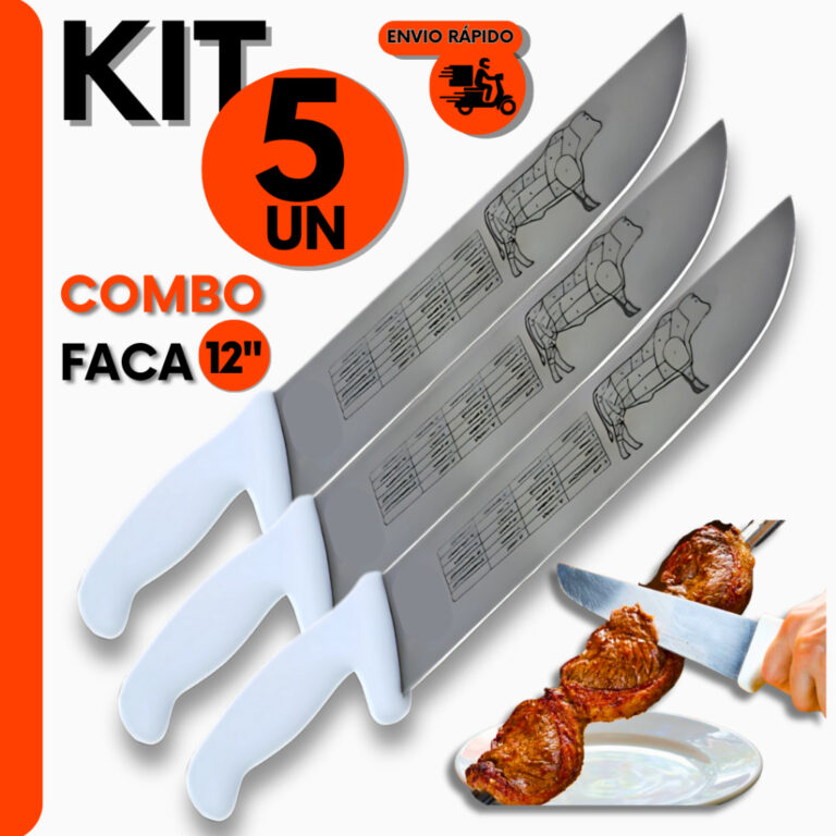 5 Faca Cabo Branco Em Aço Inox 12  Do Açougueiro