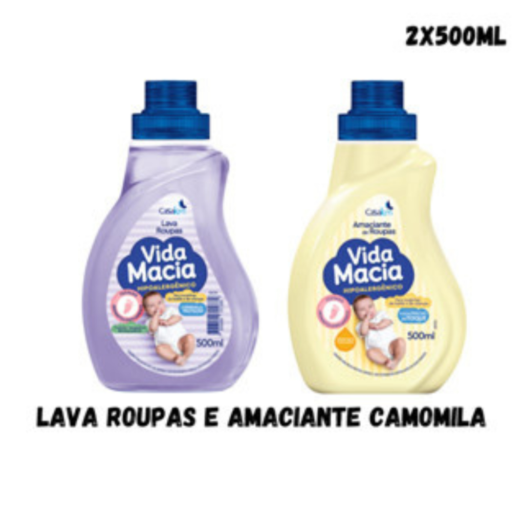 Lava Roupas E Amaciante Vida Macia Bebê 2x500ml ( Kits Promocional )