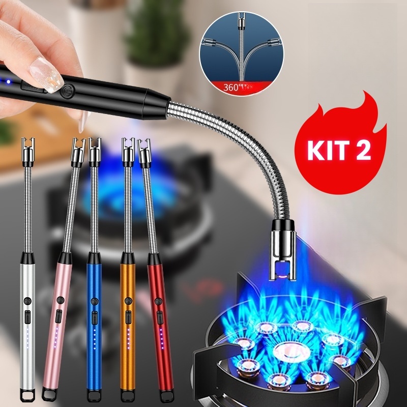 Kit 2 Acendedor De Fogão Isqueiro de Plasma Ecológico para Fogão Velas Camping Churrasqueira Luxo
