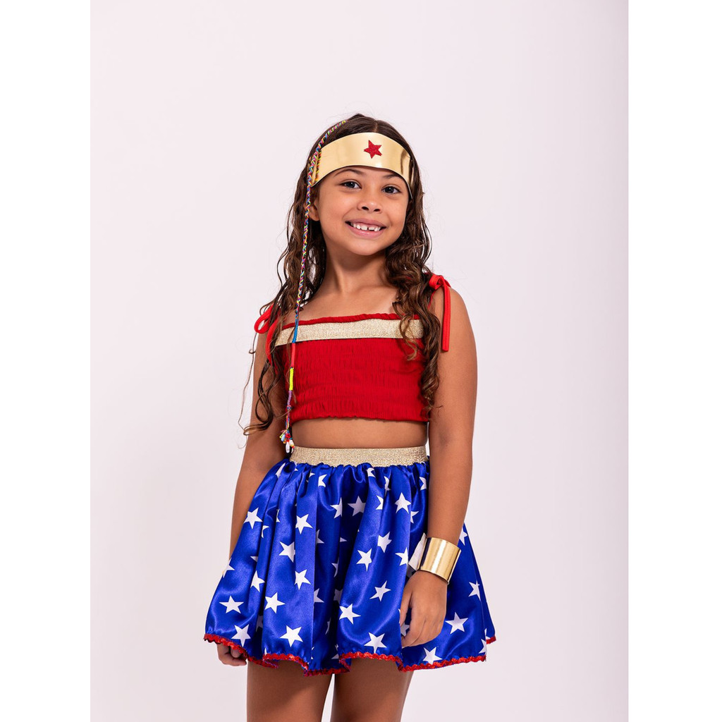 Conjunto Heroína Adolescente Tamanho Grande Fantasia Mulher Maravilha