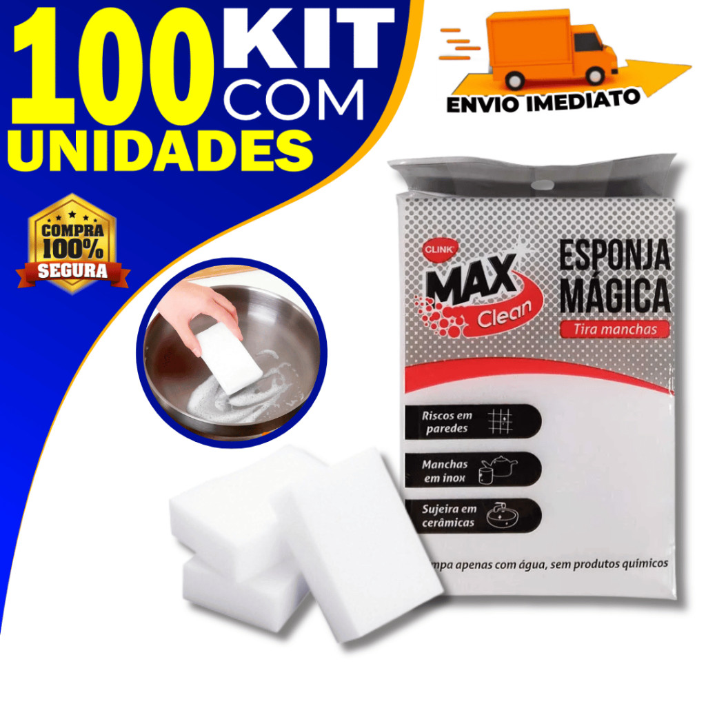 Kit 100 Esponja Mágica Branca Bucha Tira Manchas Riscos Parede Desengordura Limpeza Multiuso