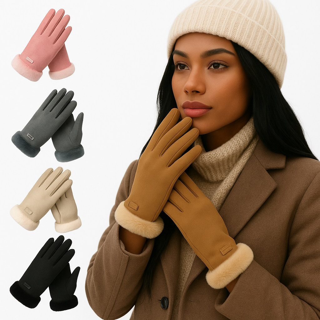 Luva Feminina Touch Screen Térmica Forrada Inverno Frio Veludo Quente Elegante Adulto