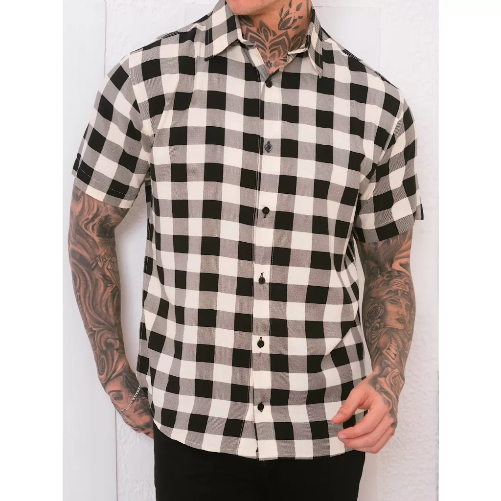 Camisa Xadrez Masculino com Manga Curta Viscose Quadriculada | Festa Junina