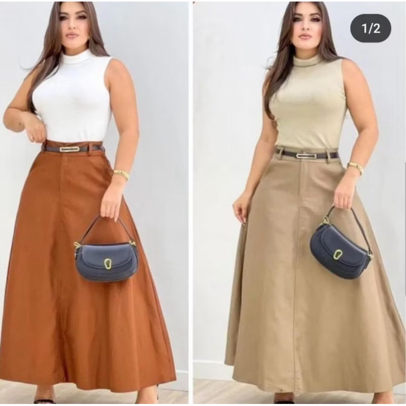 SAIA RODADA LONGA FEMININA ALFAIATARIA MODA EVANGÉLICA CASUAL BÁSICA INVERNO CINTURA ALTA ELEGANTE T